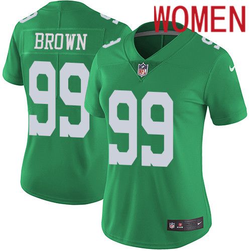 Women Philadelphia Eagles #99 Jerome Brown Nike Green Vapor Limited Rush NFL Jersey